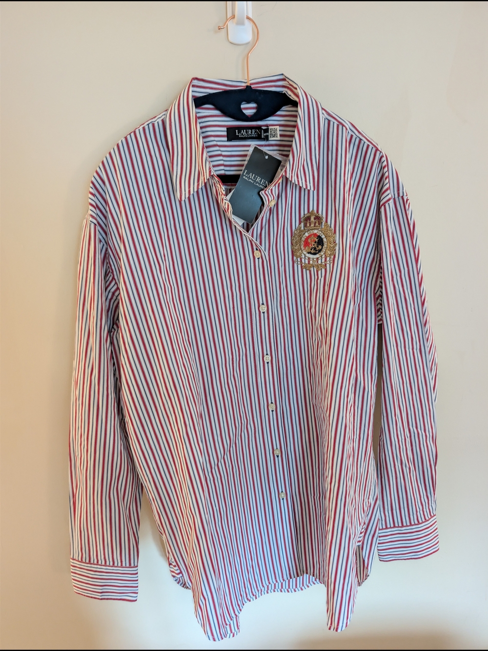 Lauren Ralph Lauren NWT Striped Broadcloth Crest Shirt Medium